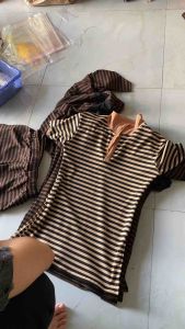 ĐỒ BỘ THUN GÂN CỔ BẦU SỌC XẺ TÀ CÓ TÚI Y HÌNH  CO GIÃN MÁT.