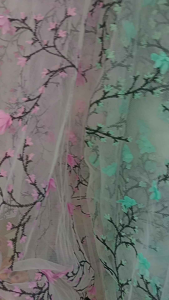 Tulle Tile BORDIR Motif Bunga Sakura timbul 3d