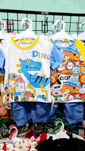 Setelan Kaos Anak Laki Laki 2 - 7 tahun Baju Anak Cowok motif Dino