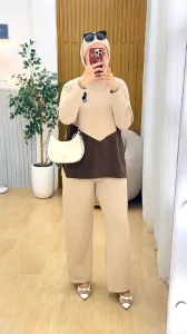 youras setcel wanita kaos knit rajut import kombinasi cantik terbaru