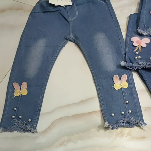 Celana Jeans Import Anak Cewek Perempuan 1-5 Th Melar Mutiara Pita Rawis Cutbray