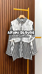 ARUMI KEMEJA KATUN MOTIF SALUR Atasan Wanita Baju Kancing Oversize