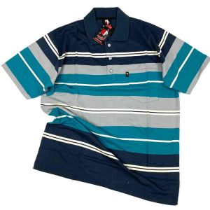 Kaos Krah Motip Garis Salur Pria T-Shirt Saku AllSize XL Pendek Formal Harian Santai