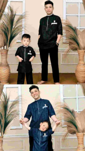 AL KAMIL || BAJU KOKO KURTA COUPLE AYAH DAN ANAK REMAJA LAKI LAKI LENGAN 3/4 BAHAN POLY BESTWAY EMBOS PREMIUM Atasan Dewasa Muslim