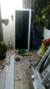 PINTU ALUMINIUM KACA MODEL SINGEL SWING MOTIF ORNAMEN UK T200xL90 gratis packing kayu