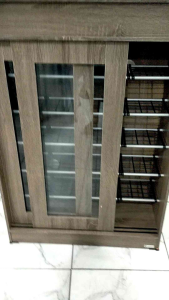 Rak sepatu rak susun kaca pintu geser sliding modern