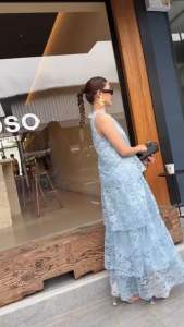 เดรสลูกไม้ยาวทรงA ช่วงตัวเสื้อคอกลมแขนกุด ช่วงกระโปรงแตงระบาย4ชั้นสวยงาม Tage::Mirror Sister