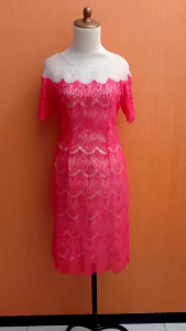 mini midi dress wanita pink TREASURE FONDUE cewek M lengan pendek MEWAH lace cute PESTA