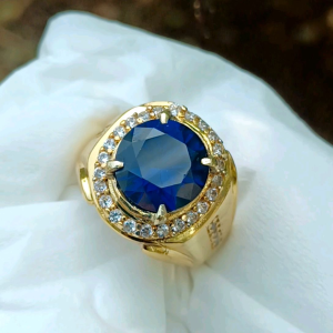 CINCIN BATU BLUE KING SAFIER BULAT CUTTING MEWAH