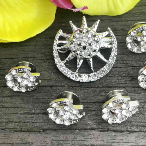 Bulan Bintang Butang Baju Melayu Raya Nikah Kahwin Sanding Pin Brooch Berantai Rantai Poket
