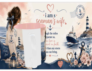 Seamans wife with quotes sublimation mug 11oz ceramic hot and cold coffee mug inner color.sailor mug anchor design quotes related seafarer