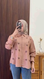Kemeja Wanita Bordir Oversize / Blouse Wanita Bordir Pita Pure Linen