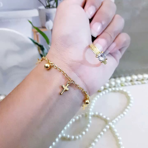 Set Gelang Salib Free Cincin Titanium Perhiasan Wanita Dewasa XDS2311B