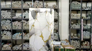 Wallpaper Sticker Dinding Marmer Hitam Gold Minimalis