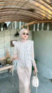 Cardigan Vest Korean Tule Brukat/ Outer Rompi Brokat Wanita Kondangan