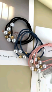 Ikat Rambut Wanita Gaya Casual / Karet Rambut Aksesoris Motif Mutiara Warna Putih dan Emas