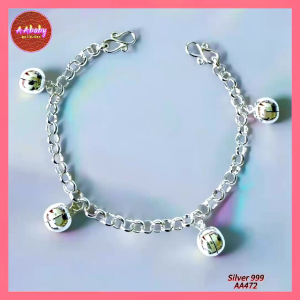 🌈AAbaby Galleries AA472 Original Baby S999 Silver Anklet Bracelet Four Bells Rantai Kaki/Gelang Bayi