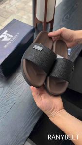 Dép da nam quai ngang RANYBELT GIÀY NAM CAO CẤP đế cao su chống trơn trượt RT17 màu Đen Mặt nâu