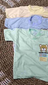 SETELAN OBLONG PENDEK SMILE BEAR SET BAJU PENDEK CELANA PENDEK BAYI/ANAK SET OBLONG PENDEK KANCING BAHU
