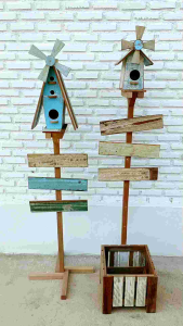 เสาบ้านนก ป้ายบอกทางพร้อมบ้านนก เสาป้ายบอกทาง บ้านนกตกแต่งสวน ป้ายไม้เนื้อแข็ง