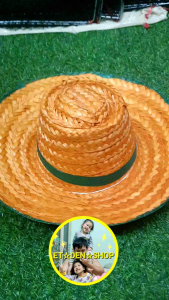 10 ใบหมวกสานยอมส้มขอบเขียว ใช้กันแดด ไปนา ไปสวน ไปไร่ วัสดุมทำจากไม้ไผ่สาน