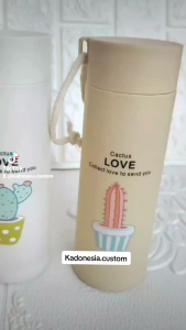 Botol minum / Tumblr / Tumbler / souvernir kaca motif kaktus cactus love hadiah kado gift murah unik ultah ulang tahun wisuda pernikahan wedding pacar teman