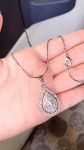 KALUNG TITANIUM SILVER CELIA OVAL PERMATA 45CM ANTI LUNTUR