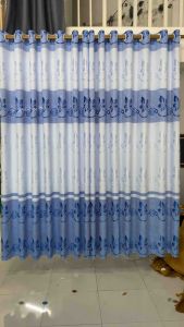 Rèm gấm hoạ tiết lá phong màu xanh biển hợp rèm cửa sổ cửa chính rèm ngăn phòng đặc biệt hợp cho cửa kính