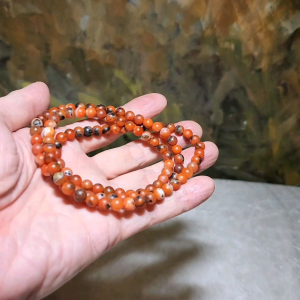6.1mm Baoshan red white & natural black "skin" 3 colors 108 mala necklace/ multi loops bracelet  保山南红红白料带天然黑皮108念珠项链