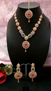 🎯พร้อมส่ง🇮🇳Necklaceชุดเครื่องประดับนำเข้าจากอินเดีย เกรดพรีเมี่ยม เซ็ตสร้อยคอ+ตุ้มหู+จี้หน้าผากงานสวยมากค่ะ