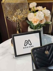 MARIONE - CRUFF DOMPET KOIN & KARTU WANITA PENDEK CAKTIK CEVRON HITAM