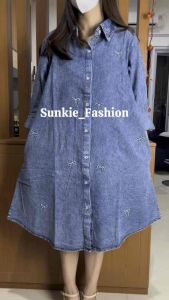 DRESS JEANS JUMBO / TUNIK JUMBO BAHAN PREMIUM TIDAK KAKU BORDIR PITA LD 114