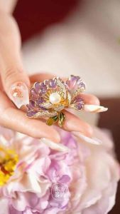 (Bebas beli 2 dapat bonus) H-Girl888 B23 COD Bross hijab bunga peony ungu pink manis titanium wanita Korea