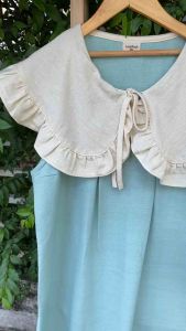 💚เดรสเด็กผู้หญิง💚เดรสแขนกุด คอระบาย ผ้าฝ้ายฟอกนุ่มโทนสีเขียว (Dolly)