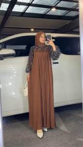 SPASSY | Karla Set Hijab Segiempat Gamis Wanita Muslimah Terbaru Lengan Balon Ld 120 Bahan Ceruty Motif Premium