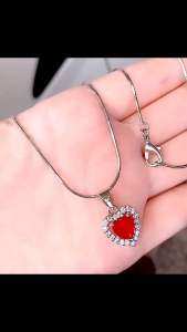 KALUNG TITANIUM SILVER LOVE BATU MERAH 45CM ANTI LUNTUR