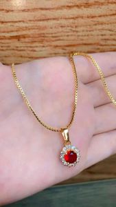 KALUNG EMAS XUPING 45CM DELIA BATU MERAH BULAT ANTI LUNTUR