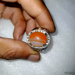 Batu Akik Cempaka Sulaiman Motif Garis dua warna Ring Titanium Size 8 Siap Pakai