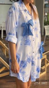 มัดย้อม เดรสเชิ้ตแต่งโบว์ เชิ้ตตัวยาว (code: E2dress)