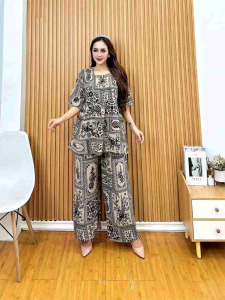 Pakaian Setelan Cplp Kanaya WanitaBahan Katun Motif Bunga2 Dan Kotak Celana Kulot Panjang