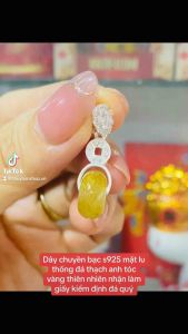 Mặt dây chuyền lu thống bẹt 12mm đá thạch anh tóc vàng thiên nhiên may mắn tài lộc đầu xuôi đuôi lọt