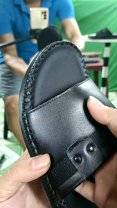 Dép nam bản ngang nhỏ da bò thật đế doctor đế 3cm may viền đế lõm ôm chân