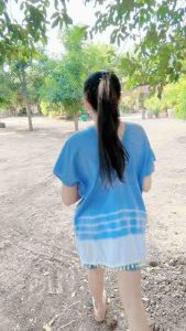 เสื้อมัดย้อมแต่งปอมปอม แต่งดอกไม้น่ารักๆ เสื้อกระเหรี่ยงมัดย้อม ขนาดอกที่ใส่ได้ไม่เกิน46ยาว25-26นิ้ว