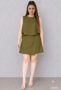 SOPHIA Women Cotton Linen Sleeveless Top & Skort Set | 2-Piece Terno Coordinates | Onesize Fit M-XL | Casual Office Semi Formal Outfit