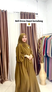 MDN - Set Syari Pashmina Oval Gamis Wanita Bahan Crinkle/oversize Airflow Muslim Dress Jilbab Syari Polos