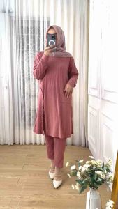 Eurigo - Aiza Set Setelan Wanita Kaos Knit Rajut One Set Wanita Mutiara Rajut / 526-7160