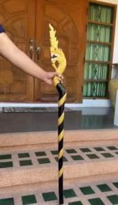 ไม้เท้าเศียรพญานาค 48"x3.5"x2" - ไม้ครูพญานาค ไม้ตะพด ไม้สัก แกะสลัก หัวพญานาค สีทำสี งานทำมือ Carved Wood Holy Serpent Cane