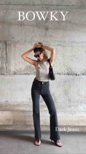 Aevelyn Jeans กางเกงยีนส์รุ่น Bowky Dark Gray Flare High Rise Jeans Premium Japanese Denim