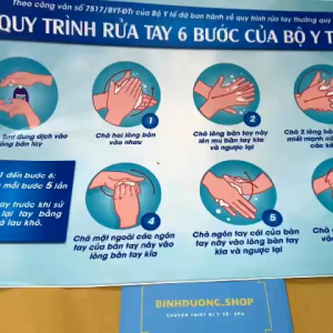 Quy trình rửa tay thường quy 6 bước theo tiêu chuẩn Bộ Y Tế khổ A4 dạng decal dán tường