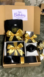 LAZADA 2.2 SALE!!! HAMPERS GIFTBOX KADO COWOK ISI KEMEJA HITAM JAM TANGAN ANTI AIR COD KADO ULANGTAHUN KADO VALENTINE FASHION PRIA